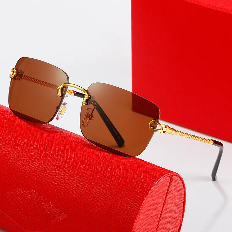 square carti glasses sunglasses for men designer gold alloy frames Uv380 frameless square driving eyewear outdoor goggle men metal2171