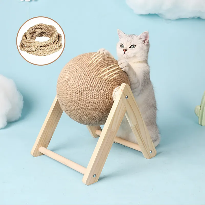 Cat Scratcher Toy Pet Crasting Ball Wood Stand Kitten Sisal Rope Ball Board slijpen Paws Furniture Supplies Accessoires 220623