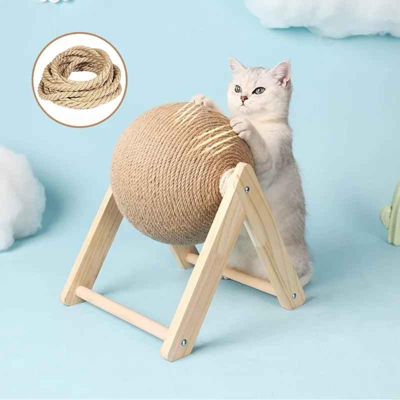 Cat Scratcher Toy Pet Scratching Ball Wood Stand Kitten Sisal Rope Ball Board Grinding Paws Forniture mobili Accessori 220623