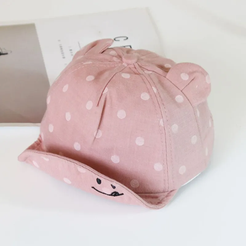 Cappelli bambini Estate Bambini Berretto con visiera in cotone Bambino Dot Ragazze Ragazzi Cappello Bambino Carino Berretti da baseball con orecchio 3D Infant Soft Sunhat 220812