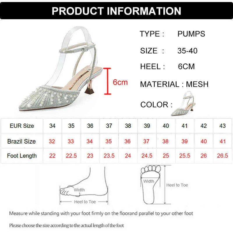 Rimocy Sexy Ankle Strap Pearl Pumps Women Crystall Pointed Toe Thin Heels Wedding Shoes Woman New Shining High 220528
