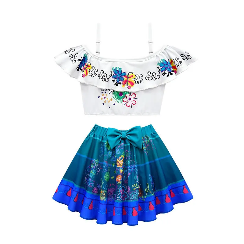 Encantos Baddräkt för Teen Girl Set Summer Kid Sling Top   Bow Skirt Outfit Barn Skriv ut Cartoon Badkläder Kläder 220425