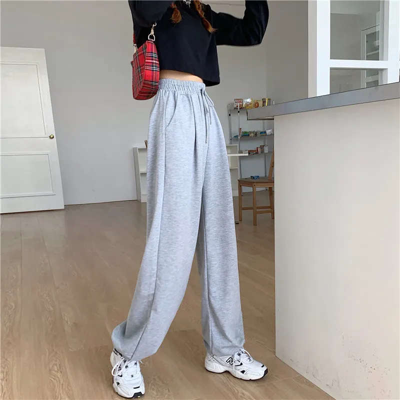 HOUZHOU Gray Sweatpants for Women Autumn Baggy Fashion Oversize Sports Pants Balck Trousers Female Joggers Streetwear 220325