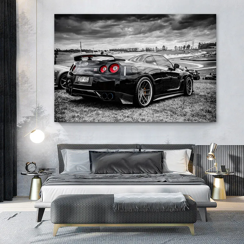 Voiture de sport de course toile affiche Nissan GTR Supercar peinture murale voitures modernes Art photos pour salon décor à la maison pas de cadre