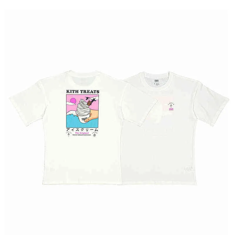 Summer Kith Limited Short Sleeve T-Shirt Paper Cup Ice Mt. Fuji Brooklyn Bridge Print Oil Paint220721