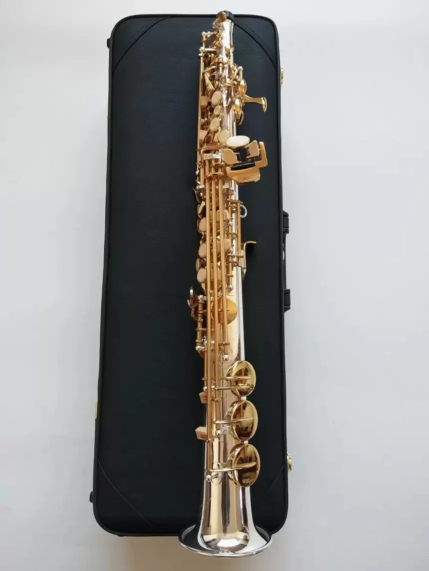 Saxofón soprano profesional Bb WO37 estructura original uno a uno cobre blanco plateado tubo recto saxo soprano dividido