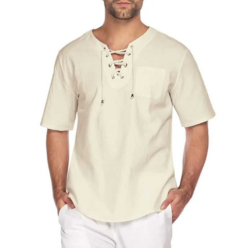 Летняя мужская шарнирная футболка хлопка и льняная галстук повседневная мужская рубашка футболка 220615