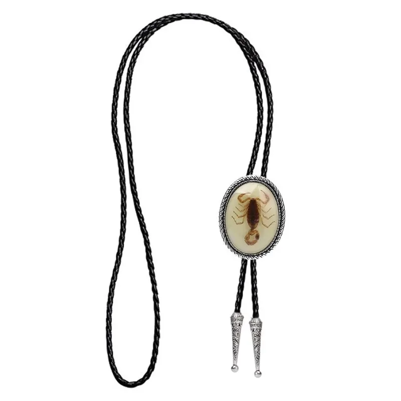 Naturel stone Scorpion bolo tie for man Indian cowboy western cowgirl leather rope zinc alloy necktie 220630