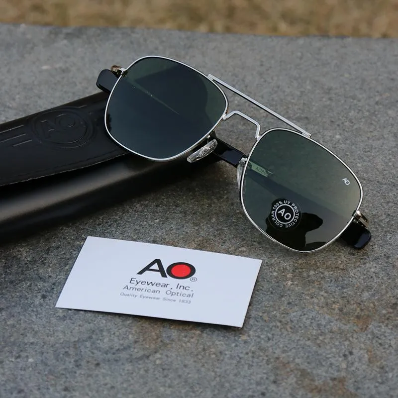 Okulary przeciwsłoneczne ao pilot men vintage retro lotnictwo okularów słonecznych amerykański optyczny okulary oryginalne pudełko gafas de sol hombre240d