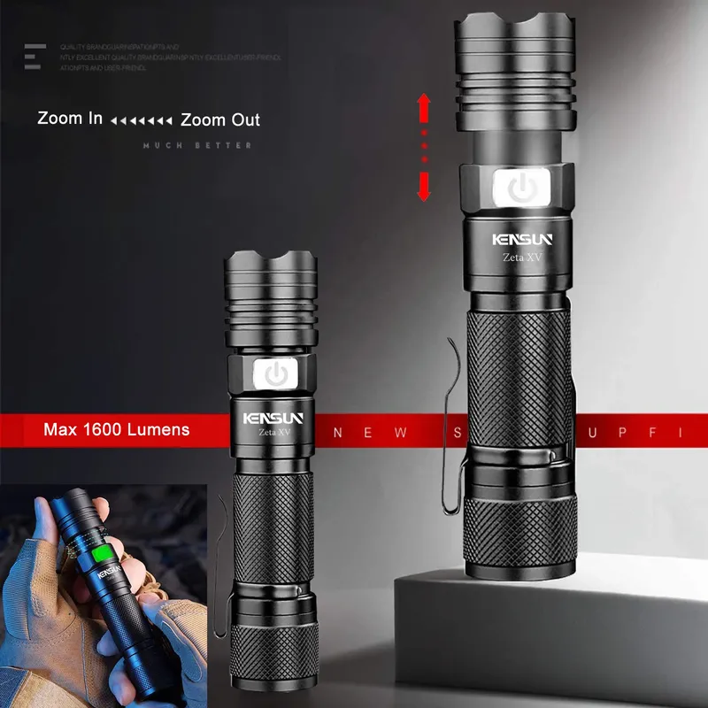 Krachtige LED Mini Zaklamp Waterdicht 5 Modi Zoomable Bright Torch USB Handlantaarn XM L2 WICK Torchlight Oplaadbare 220420