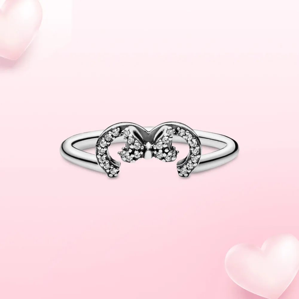 925 Sterling Silver Rings Real 925 silver Ring Bow mouse Ring bijoux Couple Heart Original Fit Pandora ring Jewelry Making DIY Gift
