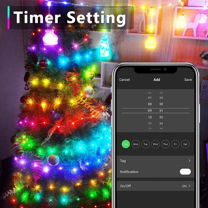 Tuya Smart LED Light Fairy String Lights 10m 100leds RGB Dreamcolor Music Sync USB Strip Light for Smart Life App Remote Control 220408