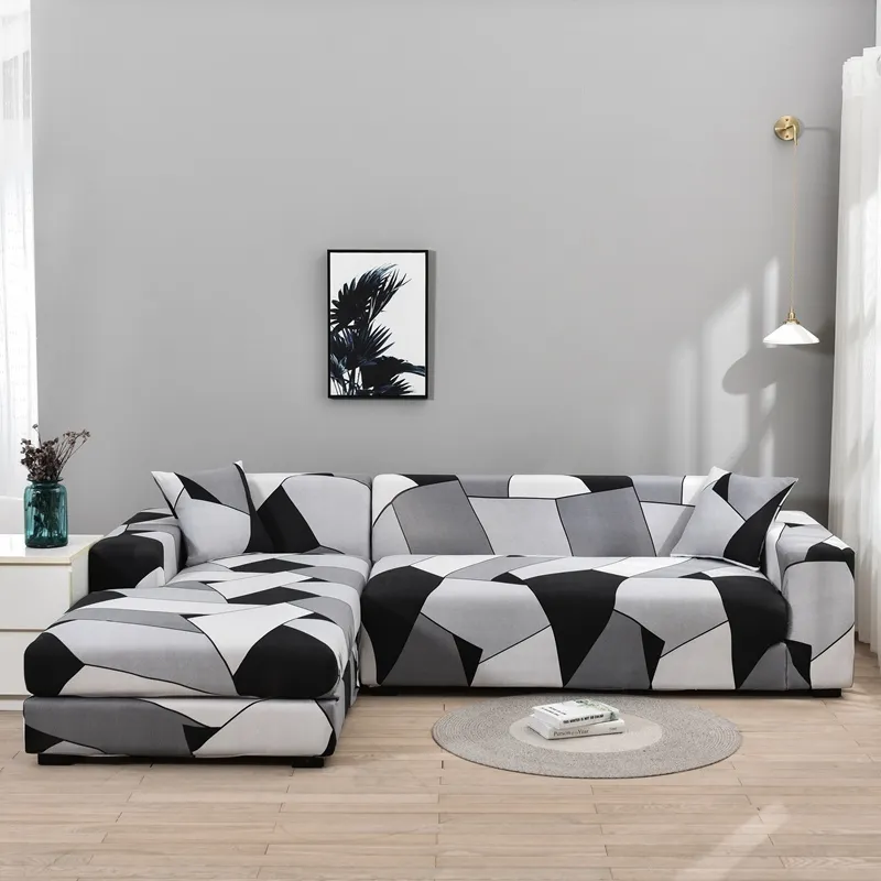 Эластичная клетчатая крышка дивана в клетку для растяжения сечения на угловом диване для гостиной 1/2/3/4 Slip-Cover L-образная потребность в покупке 2PEECE 220513