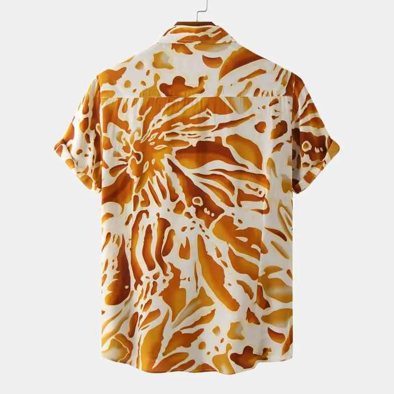 Yellow Striped Print Hawaiian Shirt Men 2022 Summer Casual Button Down Short Sleeve Beach Shirts Men Party Vacation Shirts Tops L220704