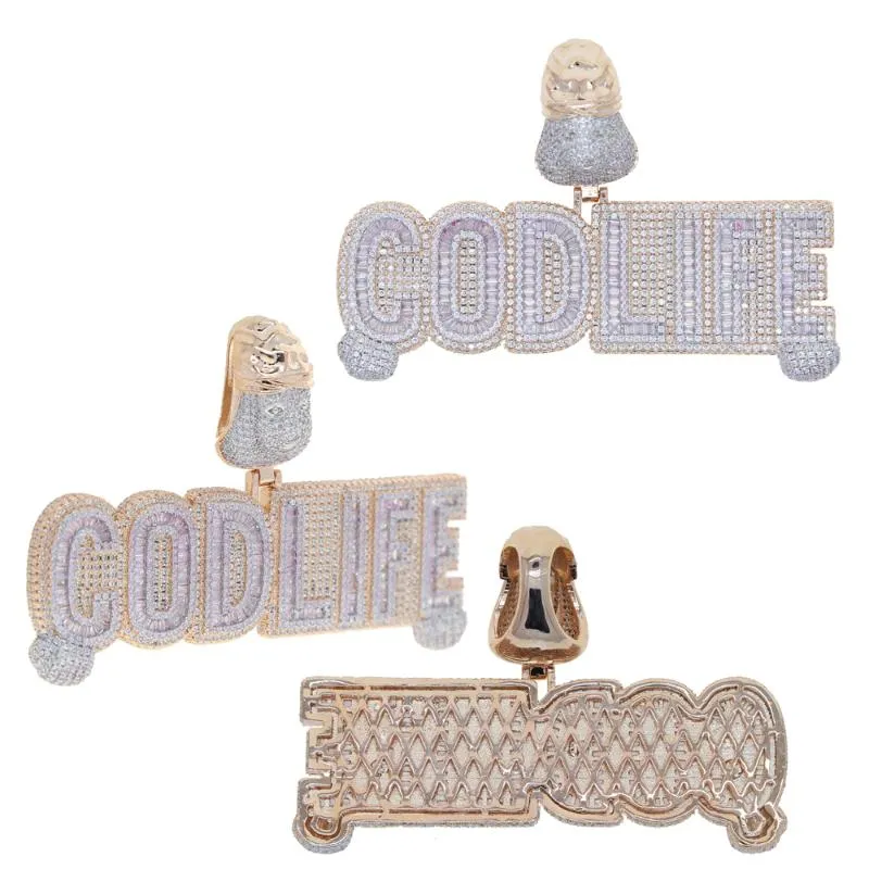 Kettingen Goud Rose Verzilverd Letter GOD LIFE Hanger Met Volledige Kubieke Zirkoon Verharde Grote Grote Punk Ketting Voor mannen Hip Hop Jewelr213L