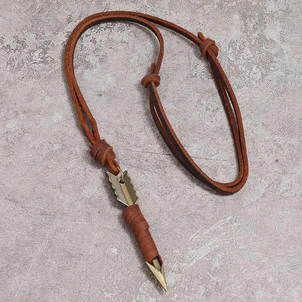 Collier de flèche d'arc à tissage Colliers de chaîne en cuir réglables Pendentif pour femmes hommes de bijoux de mode punk