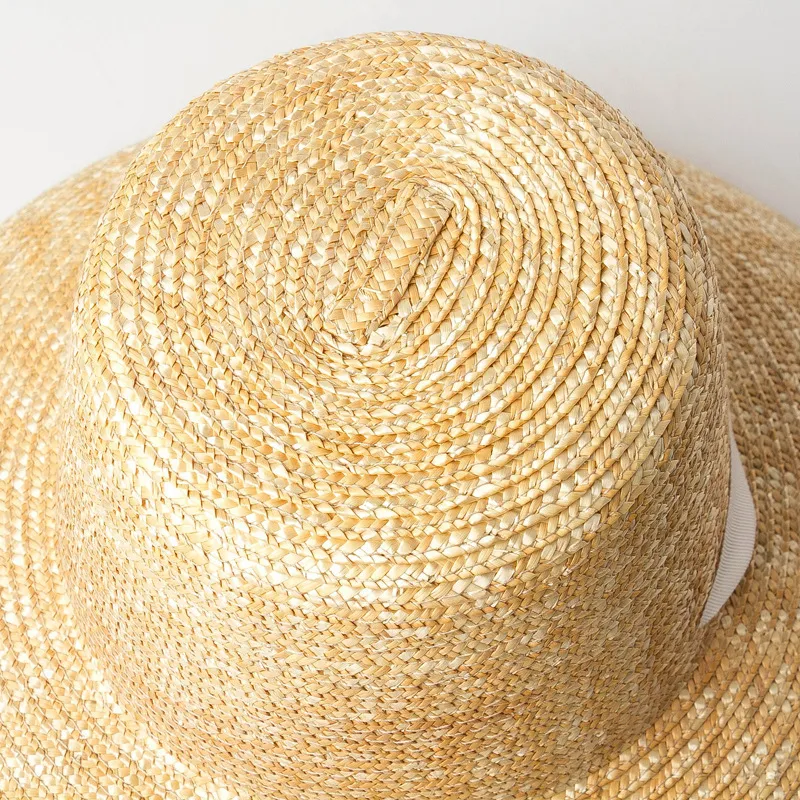 USPOP estate donna paglia di grano naturale alta piatta top lungo nastro laceup cappelli da spiaggia a tesa larga sole 220607