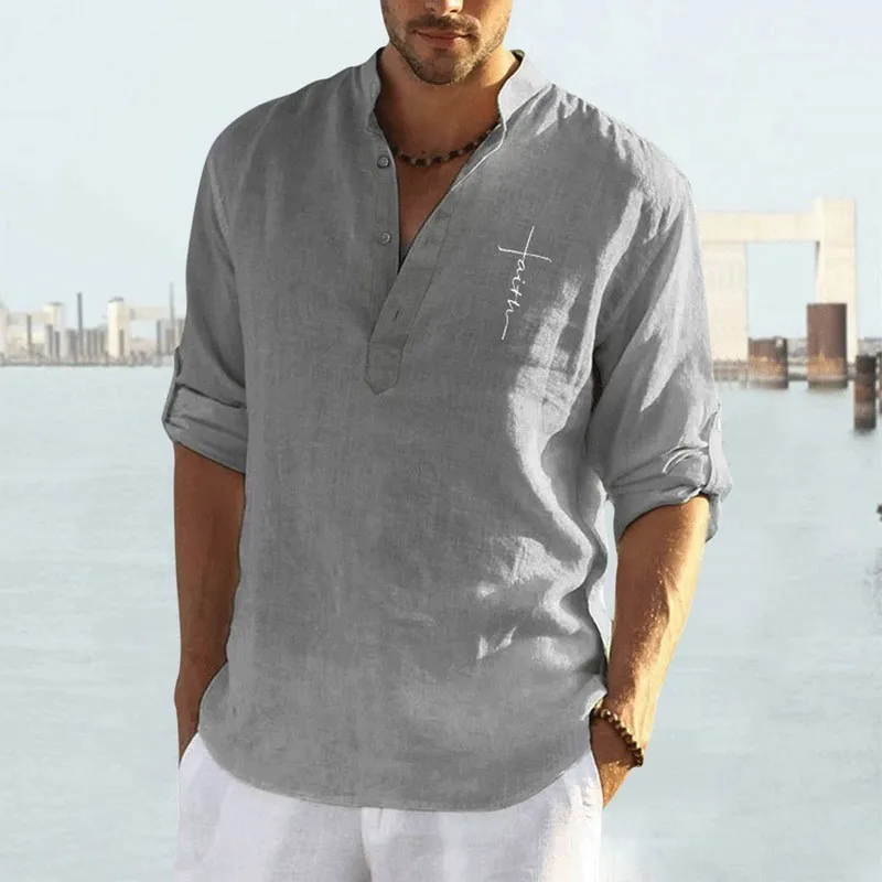 Puimentiua massleeeved camiseta algodão e linho casual camiseta camiseta macho masculino letra sólida camisa de impressão 220615