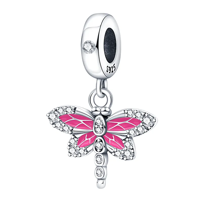 925 Silver Fit Pandora Charm 925 Bracelet Hangers Roze Cat Moon Fly Bird Butterfly Bead Charms Set Hanger Diy Fine Beads Sieraden