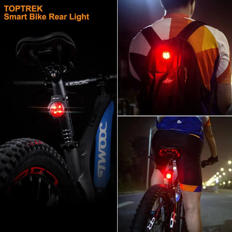 Toptrek Bicycle Smart Auto Brake Sensing Taillight IPx5 Waterproof LED Charging Cycling Tail Light Bike Rear Light Accessories 220721