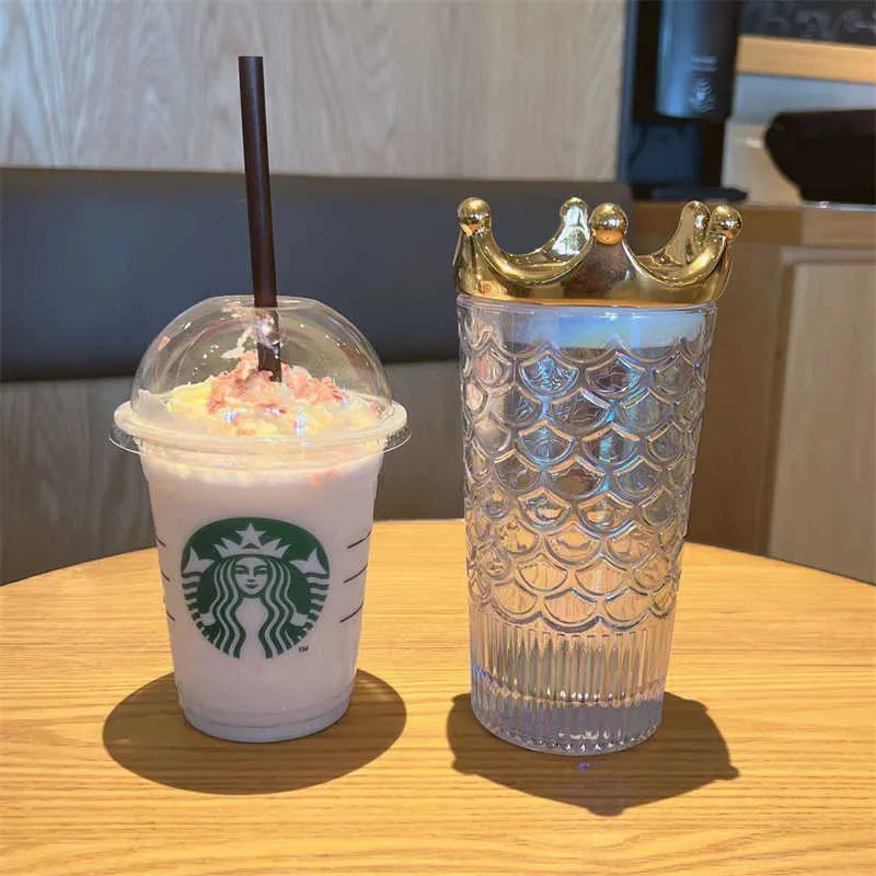 Starbucks verre paille tasse anniversaire couronne d'or déesse eau tasse rêve coloré écailles de poisson tasse avec couvercle