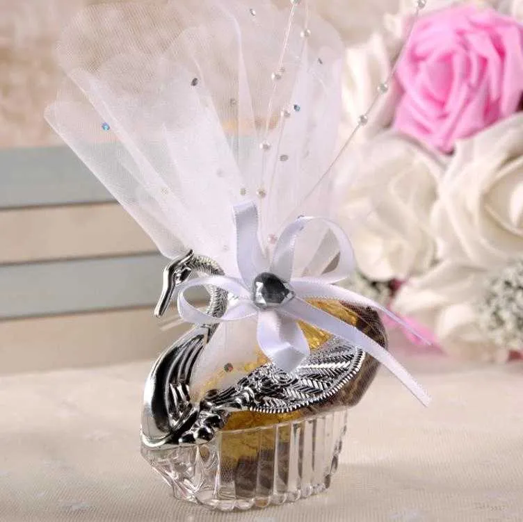 350 datorer Europeiska stilar Akryl Silver Elegant Swan Candy Box Wedding Gift Favor Party Chocolate Boxes   Full Accessory