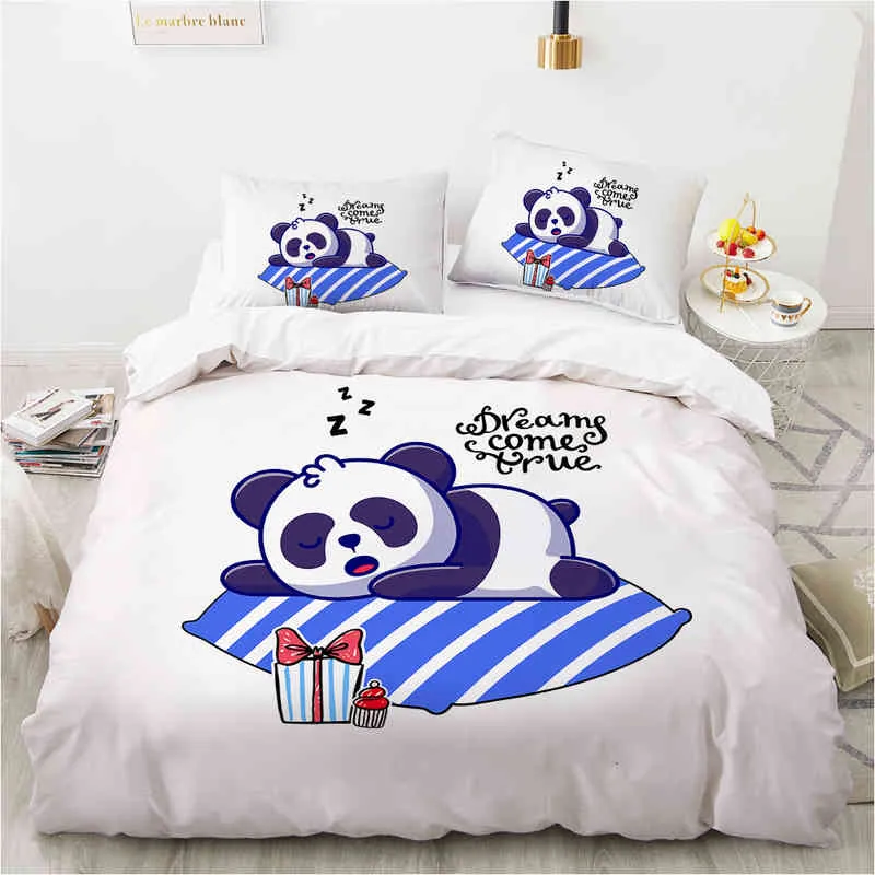 Juego de cama infantil de Panda de dibujos animados para niños y niñas, funda nórdica, funda de almohada, ropa de cama, edredón 135 140x200 Rabbit