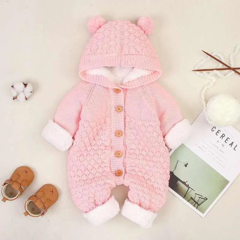 born Baby Clothes Cardigan Hooded Rompers Autumn Winter Girl Boy Fashion Infant Costume Kids Toddler Cashmere Knit Jumpsuit 220525