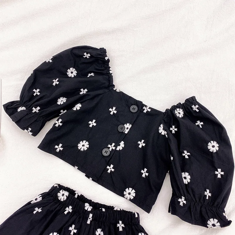 Girls Clothes Set Brand Toddler Girl Fashion Outfits Black Color Cool Crop Top and Pants Children Clothing 220507