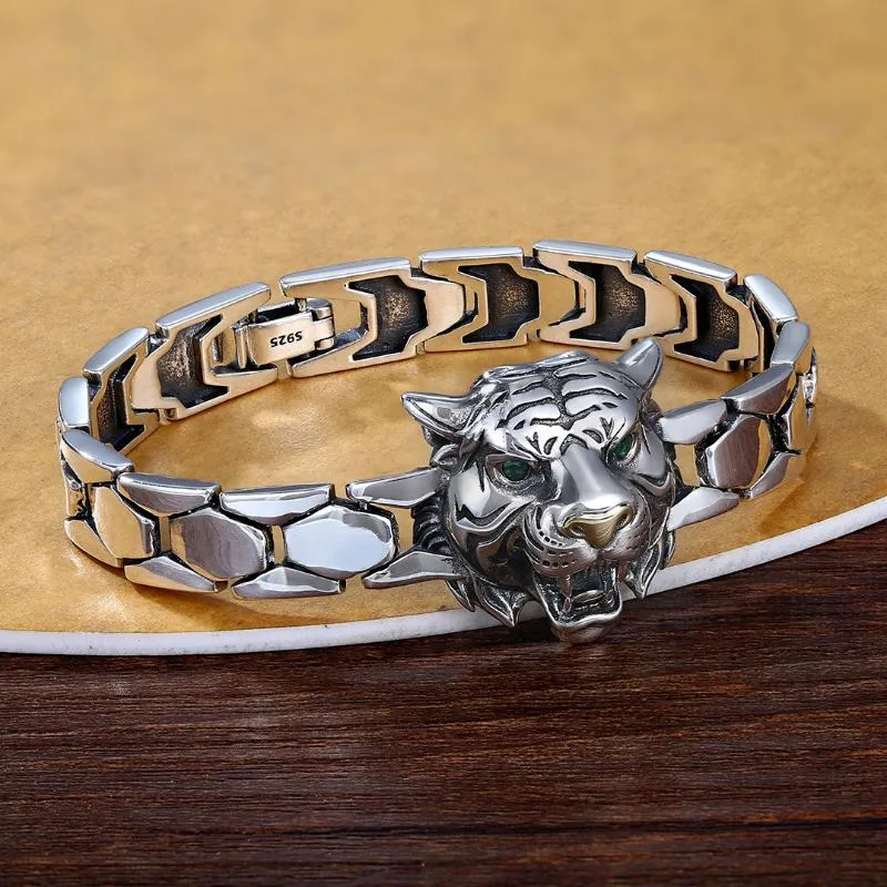 Link Chain Dominante Retro Design Tijger Hoofd Horloge Met Jaar Armband Mannen Hipster Persoonlijkheid Mode Zilveren Sieraden Accessoires258H