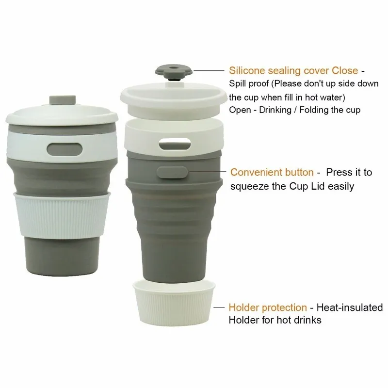 Kahve Kupaları Yolculuk Katlanabilir Silikon Kupa Katlanır Su Kupaları BPA Ücretsiz Gıda Sınıfı İçme Eşyası Çay 220624