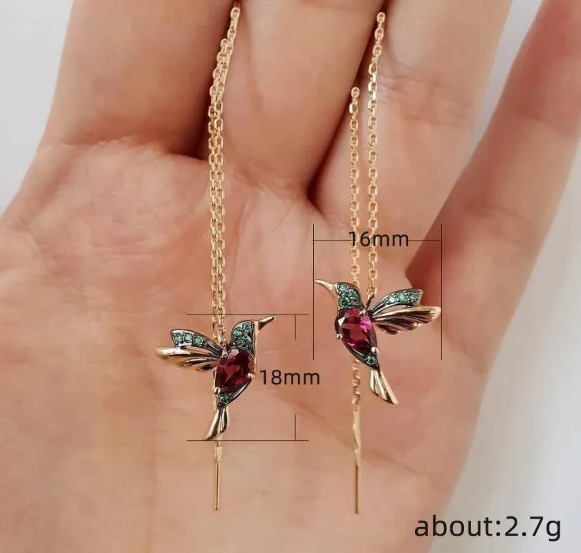 Stud Paar Unieke Lange Oorbellen Vogel Hanger Kwastje Kristal Dames Sieraden Ontwerp Kleuren Kolibrie EarringStud Kirs22284B