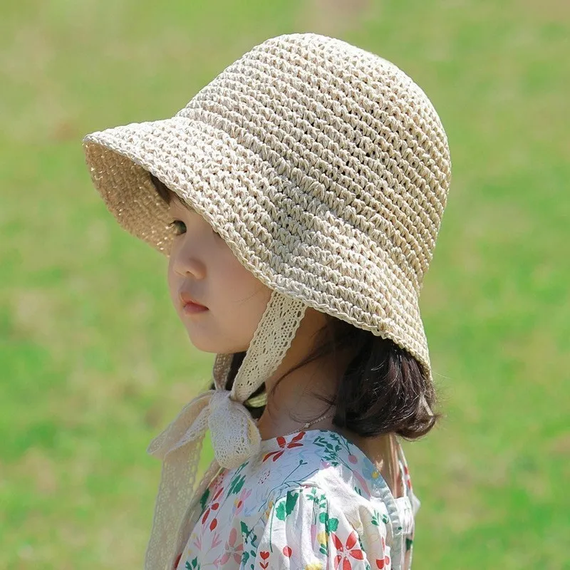 Sombrero de paja de verano para bebé, cubo de encaje para niños, gorra para el sol para niños, Panamá, viajes al aire libre, playa 220611