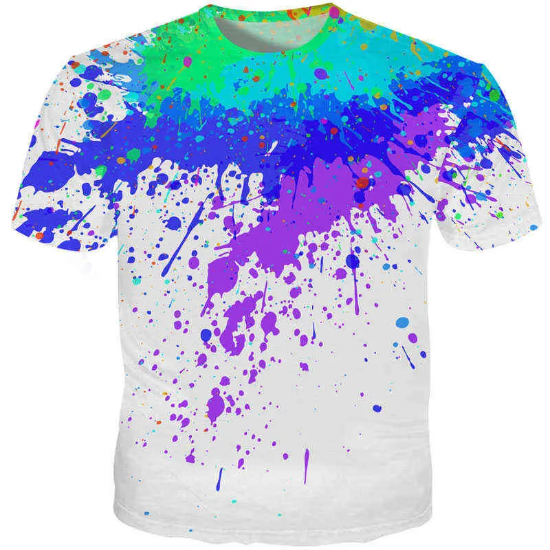 3D T-shirt splash color paint stains 3D printing short sleeve fashion white T-shirt summer jacket plus size XXS-6XL L220704