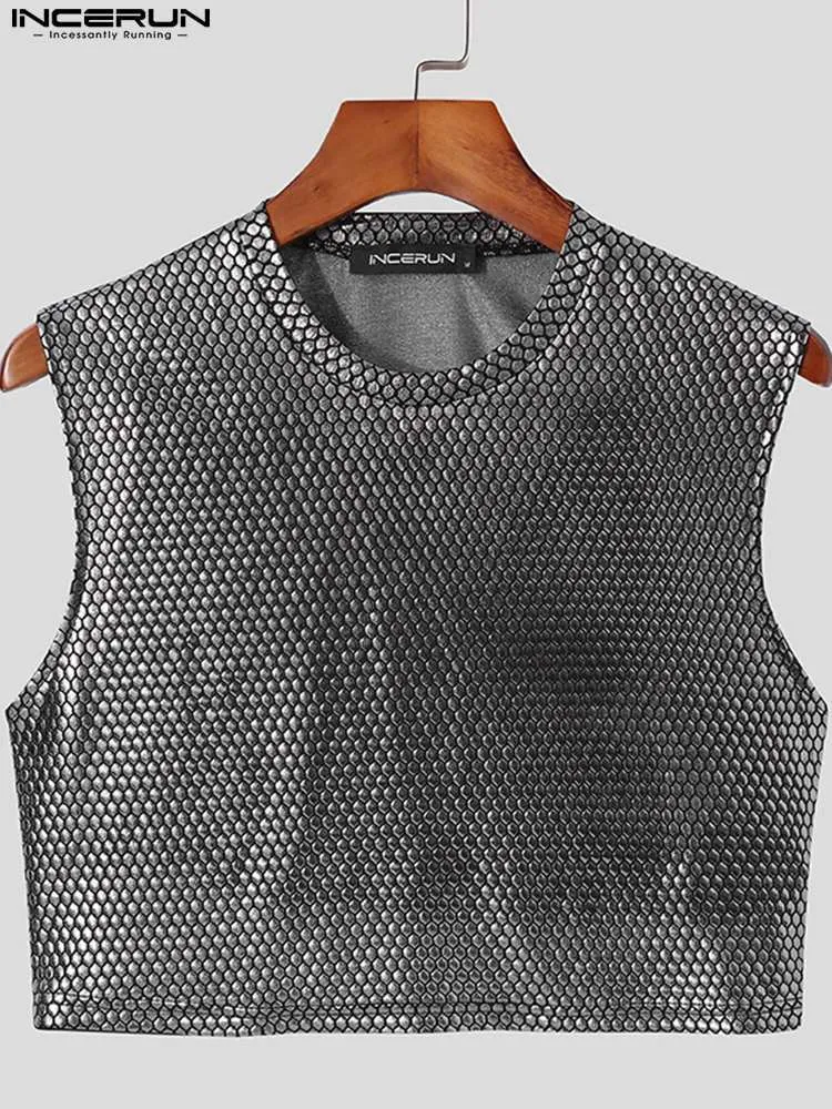 Incerun Fashion Men Tank Tops 1 Patchwork Parlak Oneeck kolsuz mahsul üstleri Sokak Giyim Partisi Gece Kulübü Yelekleri 7 220527