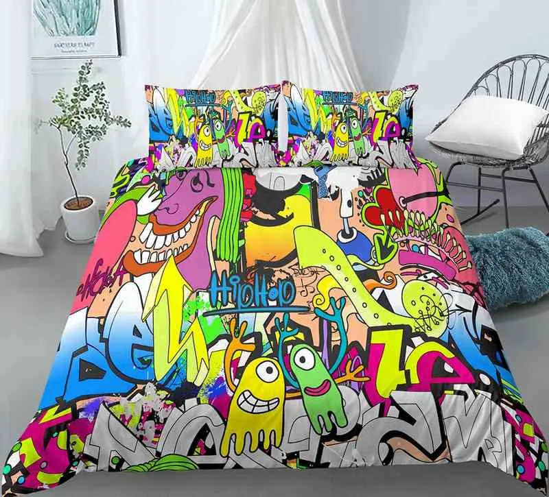 Bedding Set for Baby Kids Child 3d Cartoon Graffiti Crib Duvet Cover & Pillowcase Edredones Nios Blanket Quilt King