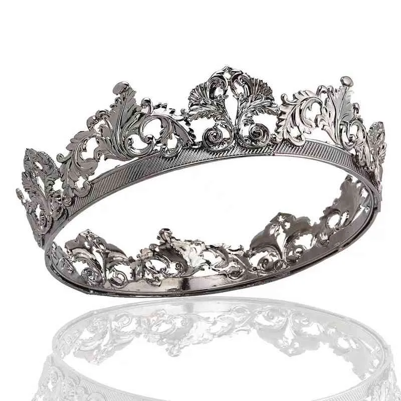 Barroco Vintage Royal King Crown para homens redondos grandes tiaras e coroas de ouro fantasia de festa de formatura príncipe acessórios de cabelo masculino H220414