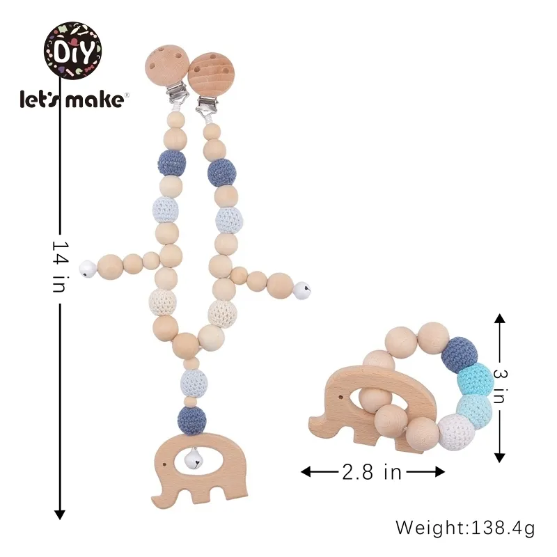 Consente di massaggiagengive in legno letto, sonagli appesi, giocattolo, fai rumore, uccello, forma di elefante, perline all'uncinetto, braccialetto, clip carrozzina, sonaglio bambini 220812