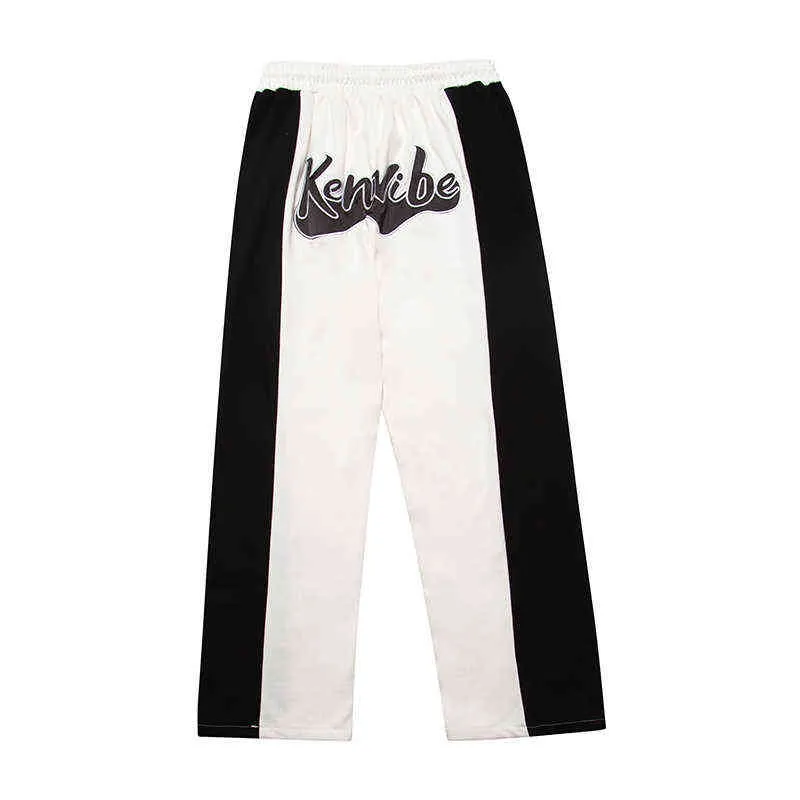 White Black Patchwork Letter Brodery Casual byxor Män och kvinnor High Street Straight Overized Loose Jogers Sweatpants T220803