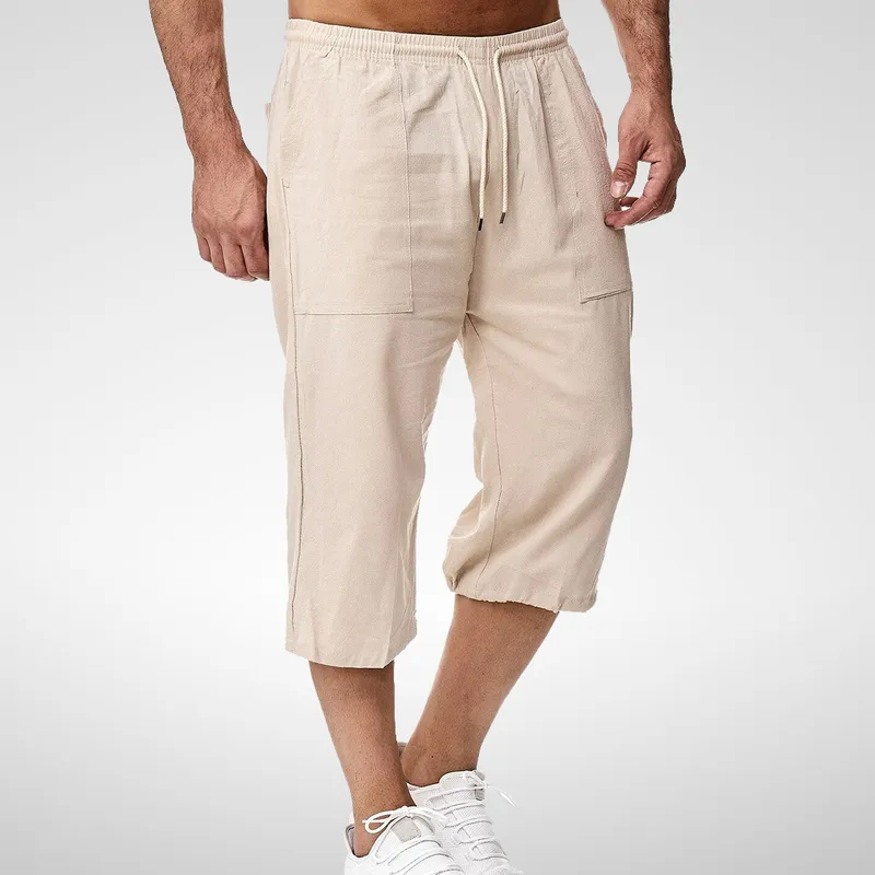 Lin Court Hommes 3 4 Longueur Genou Coton Grande Taille 3xl Taille Haute Plus 3XL Bermuda Shorts Mâle Long Hommes Culotte D'été 220715