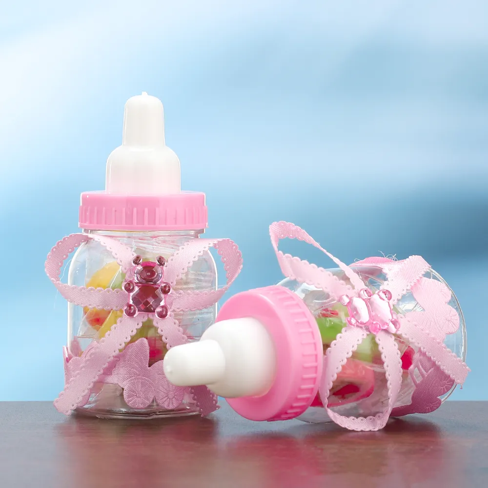 24 Stück Mädchen Junge Babyparty-Dekorationen Schokoladen-Süßigkeitsflasche Taufe Gefälligkeiten Box Mini-Babyflaschen Geburtstagsfeier-Geschenk