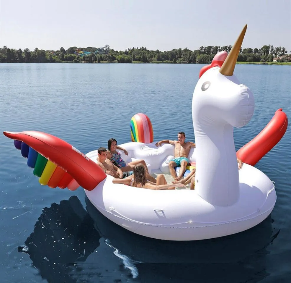 Insel schwimmende Reihenbetten Schiff SpasHG großes rosa schwimmendes Bett PVC aufblasbare Party groß Flamingo Einhorn213c