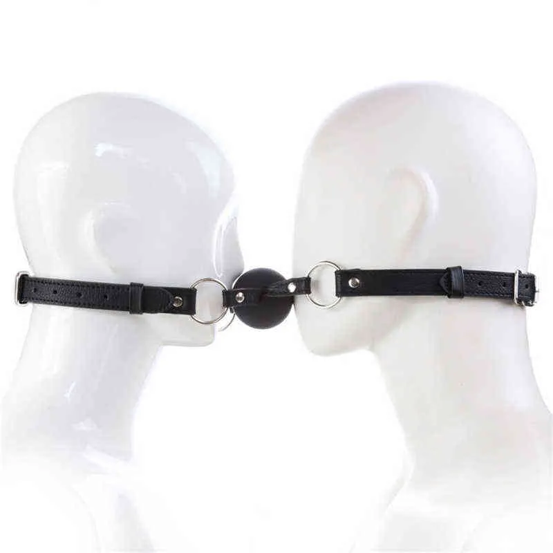NXY Bondage 에로틱 가죽 더블 스트랩 입 개그 섹시한 의상 50mm 실리콘 공 개그 BDSM 본디지 장난감 커플 여성 게이 성인 게임 0331