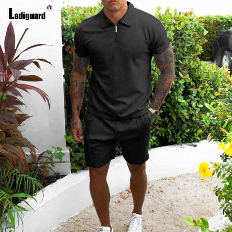 Plus Size3xl Tracksuit Sets 2021 Summer Casual Polo Shirt and Shorts Outfits Streetwear Men Fashion Two Piece Shirt Sets G220427