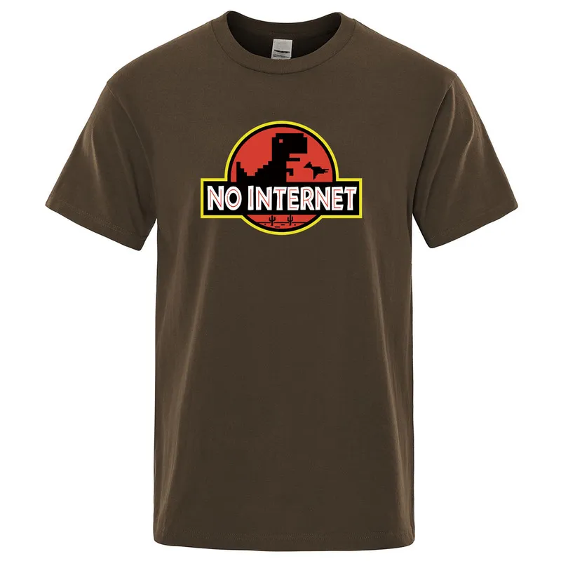 Cartoon Dinosaur Tee Printed No Internet T Men Dino T Funny Harajuku Tops Jurassic Offline Park Mens Tshirt 220629