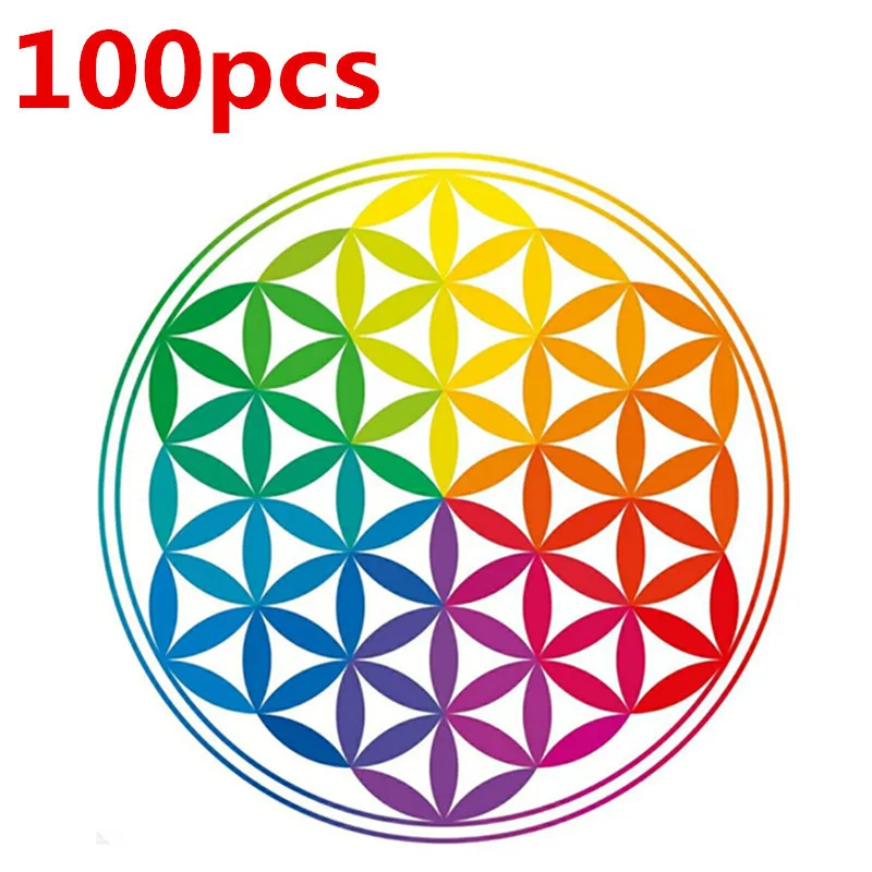 100st Flower of Life Energy Sticker Golden PVC Transparent 3cm klistermärken 220727