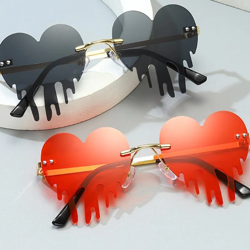 Gafas de sol Vintage Mujeres sin borde Fashion Heart Heart For For Pink Green Shades Gafas Men EyewearsungLasses207a