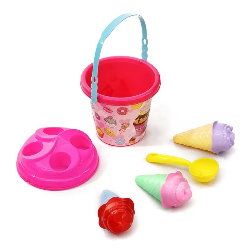 Colorful Sandpit Toy Sandbox Bucket Interactive Sand Playing Kit Beach Toy Pack Sand Toy with Ice Cream Cone Scooper 220527