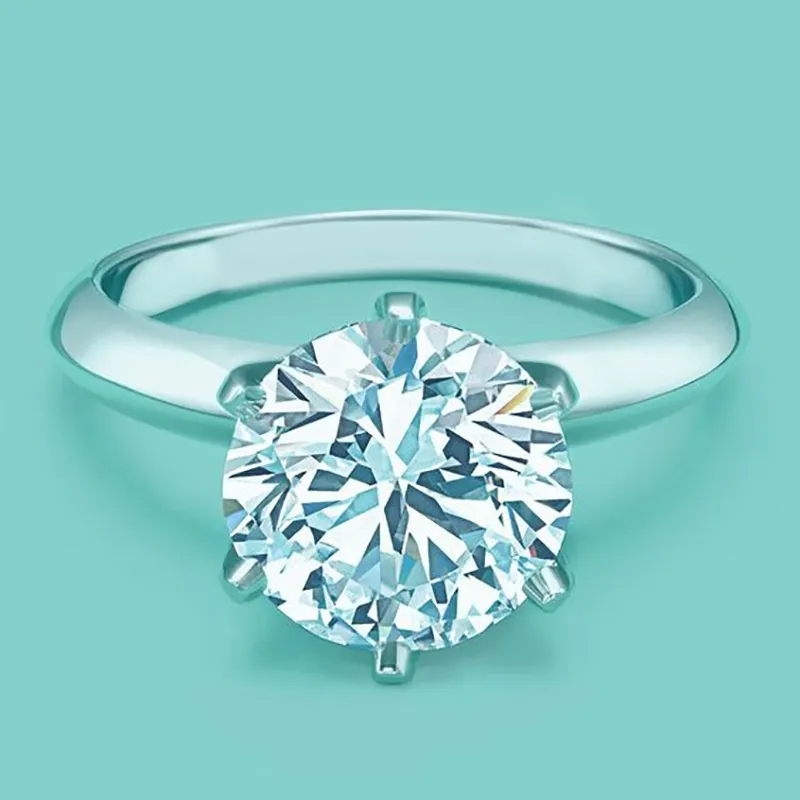 Кольца для женщин, кольцо принцессы из серебра 925 пробы с шестью когтями, изысканные ювелирные изделия, круглый белый бриллиант AAA CZ, свадебные подарки4273608