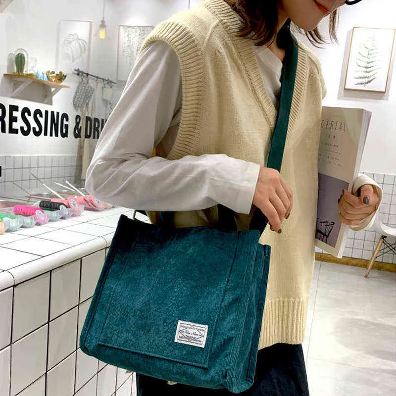 Women Shoulder Bag 2021 Small Tote Bag Girl Fashion Handbags Solid Color Shopper Bag Vintage Simple Book Corduroy Crossbody Bags G220531
